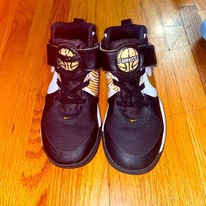 Gently worn high top Velcro sneakers black white and gold size 13C